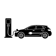 Electric car charging station silhouette isolated on white background