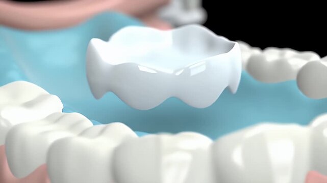 Dental Crown Placement: White Porcelain Onlay Over Teeth