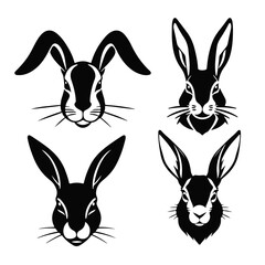 Rabbit head illustration set, cute bunny face vector, animal portrait drawing, Easter symbol art, wildlife graphic design