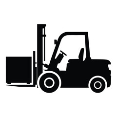Industrial forklift truck lifting a cargo box for warehouse logistics and material handling silhouette