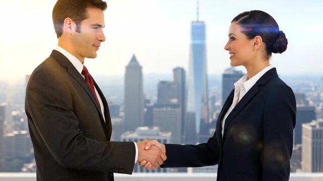 businessman and businesswoman shaking hands