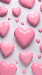 Pink hearts on white background
