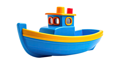 Blue toy boat with yellow accents