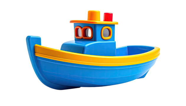 Blue toy boat with yellow accents