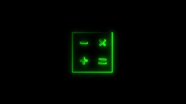 Neon calculator icon  black background digital graphic abstract technology finance mathematics