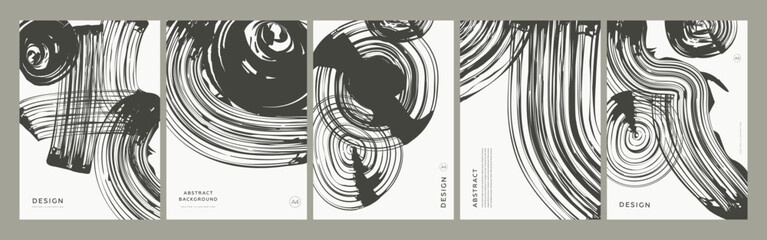 Abstract modern cover, banner, poster, flyer design template with hand drawn ink brush strokes on white background. Grunge texture background set. Vector illustration