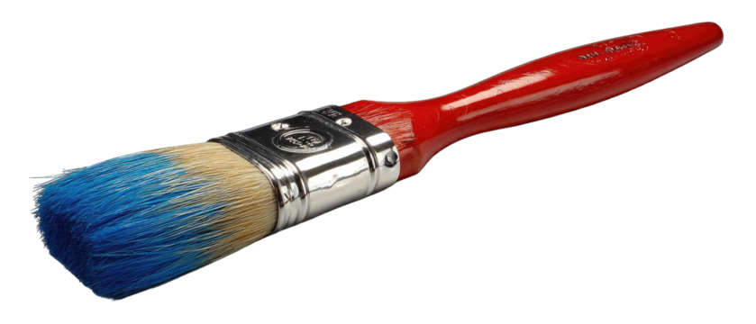 Red-handled paintbrush with blue bristles (1)