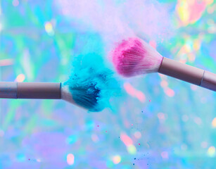 Still Life  of Makeup Brushes with Exploding Powder