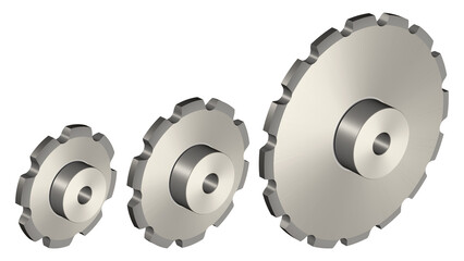 Steel chain sprockets. Conveyor chain. Transparent background. 3D rendering