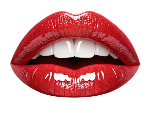 close up of female lips with red lips - Powered by Adobe