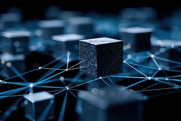 Dark cubes connected by a network of glowing lines