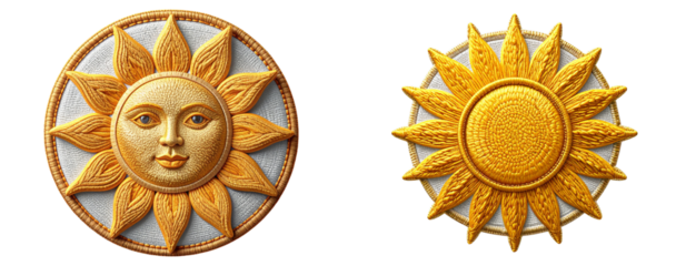 Set Top-View Yellow Sun Patch PNG Isolated on Transparent Background
