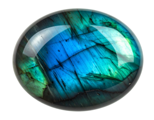  Polished Oval Labradorite with Iridescent Color Play Isolated on Transparent Background
