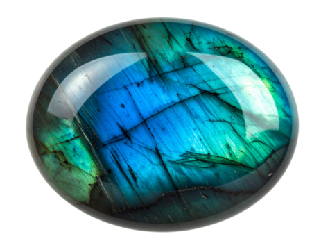  Polished Oval Labradorite with Iridescent Color Play Isolated on Transparent Background