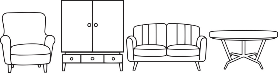 Furniture set. Hand drawn vector illustration	