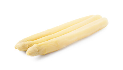 Spears of pickled asparagus isolated on white