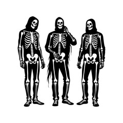 three halloween skeleton costume