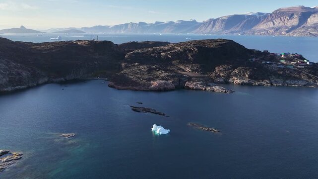 Bird's-eye view. Greenland, the inland of Uummannaq island, uninhabited side