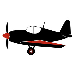 Retro Propeller Plane Clipart – Black Silhouette of Small Aircraft for Flight and Transport Illustration.