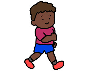 笑顔で歩く黒人の男の子