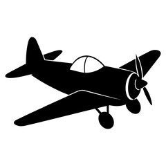 Retro Propeller Plane Clipart – Black Silhouette of Small Aircraft for Flight and Transport Illustration.