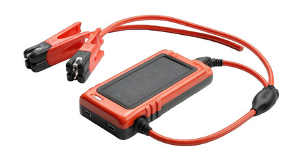 Red device with alligator clips