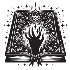 Black Magic Spell Book Silhouette Vector Illustration design, Solid White Background