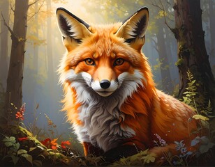 Obraz premium Forest Fox Enchantment Majestically Illustrated