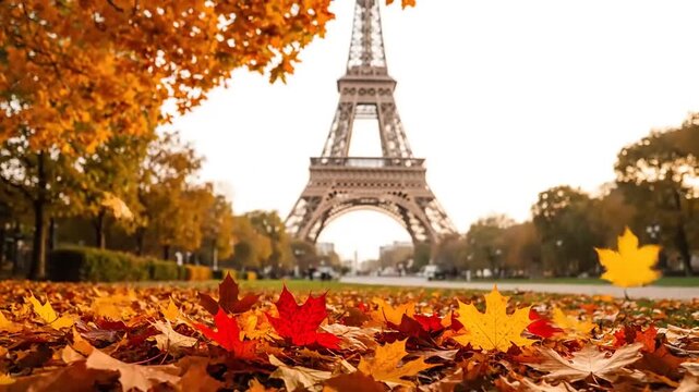Autumn leaves fall eiffel tower