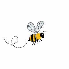 Cute cartoon bee flying with a whimsical dotted line trail.