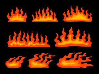 Bundle of red and yellow flame icon symbols for danger warning on signs.