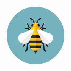 Cartoon illustration of a bee with yellow and black stripes and wings.