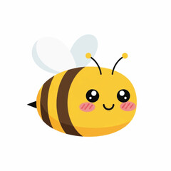 Cute kawaii bee character flying happily on a white background.