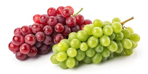 Grapes Bunches Red and Green Isolated on White Background