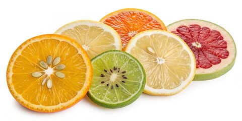 Juicy Sliced Citrus Fruits Isolated on White Background