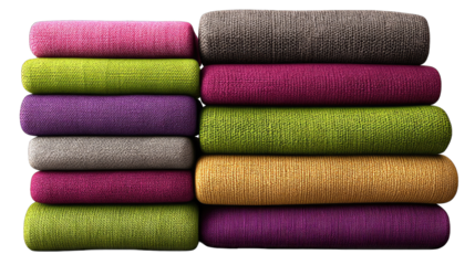 Colorful fabric swatches stacked in rows