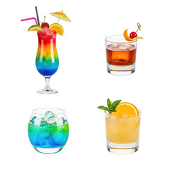 Assortment of colorful cocktails and drinks isolated on transparent background