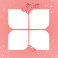 Floral collage template with four frames on coral background isolated on white background