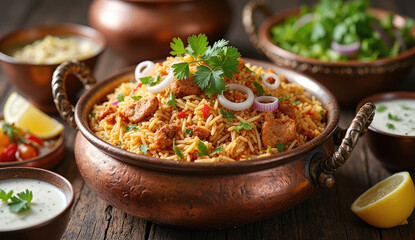 Delicious Biryani in a Traditional Copper Pot