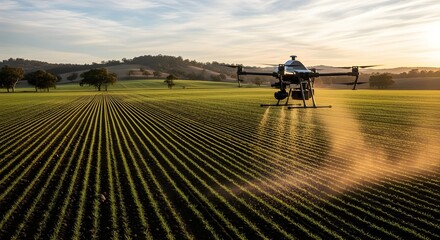 Agricultural Drone Spraying Crops in Field | Modern Farming Technology for Precision Agriculture and Sustainable Farming Practices