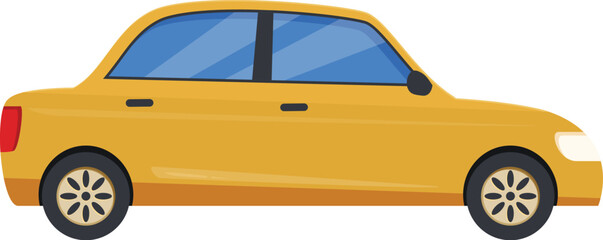 Simple flat vector illustration of a yellow sedan car, representing urban transportation and mobility