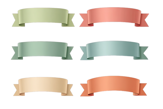 Set of six decorative ribbons in muted colors