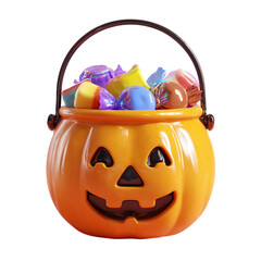 Halloween Candy Pumpkin Bucket with Treats, and Sweets.