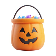 Halloween Pumpkin Candy Bucket with 3D Render.