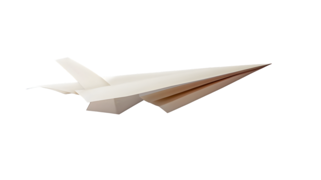 Paper airplane isolated on transparent background, a symbol of childhood dreams, travel, and creative imagination
