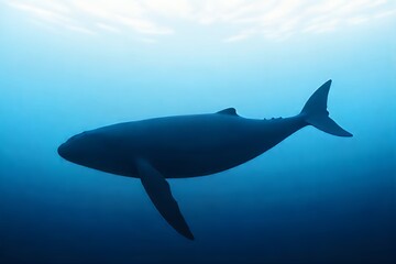 Naklejka premium Silhouette of a Humpback Whale Swimming in the Ocean