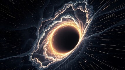 A dark matter vortex warping the fabric of spacetime, with light bending into impossible shapes.