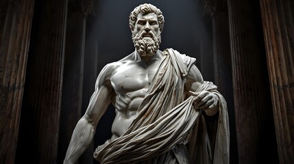 "Marble Statue of Fallen Greek Warrior in Ancient Battlefield"