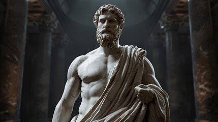 "Marble Statue of Fallen Greek Warrior in Ancient Battlefield"