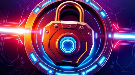 Glowing blue neon padlock with keyhole symbolizing cybersecurity, digital privacy, and data protection, set against a dark futuristic circuit board background, representing online safety and secure te